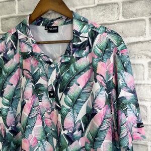 Bad Birdie Pink & Green Tropical Hawaiian Performance Golf Polo Shirt Mens XL